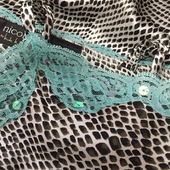 NICOLE Miller Satin Cami Camisole Sequins Lace Lacy Ruched Cups - Picture 6 of 14